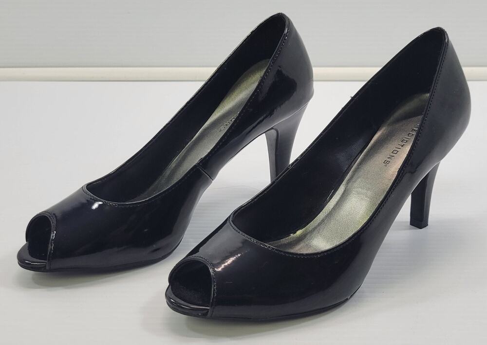 BG) Predictions Woman Black Glossy Open Toe High Heel Shoes 8W